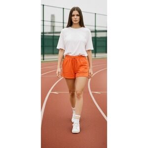 Saturday Sunday by Anthropologie Sweat Shorts S Orange Drawstring Pockets Cotton